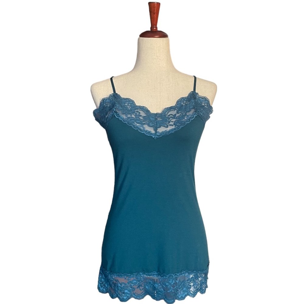 Vintage Lace Y2K Tank Camisole Turquoise Blue Green Size M
